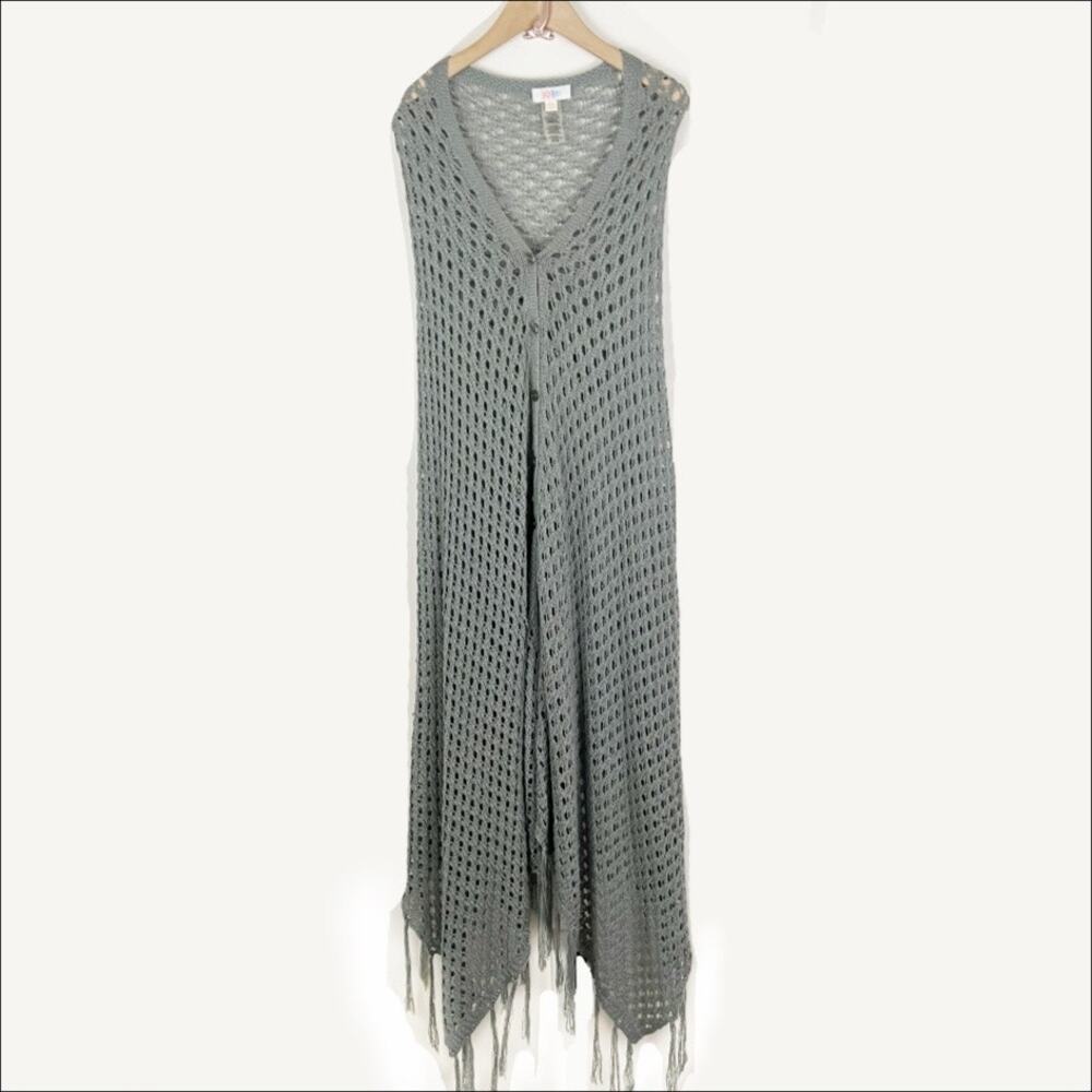 Lularoe Mimi Sweater Wrap Poncho Gray Open Knit One Size